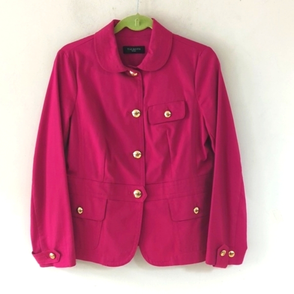 Talbots Cotton Fuchsia Gold Button Jacket - Picture 2 of 15